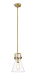 Stem Hung 8" Brushed Brass Mini Pendant - Clear Newton Cone Glass LED