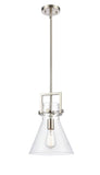 411-1S-SN-10CL-LED Stem Hung 10" Newton Cone Brushed Satin Nickel Mini Pendant - Clear Newton Cone Glass