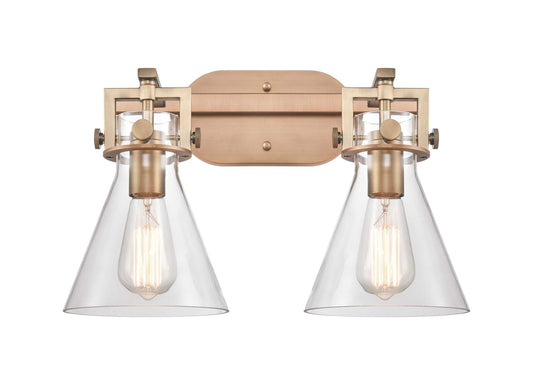 2-Light 17" Brushed Brass Bath Vanity Light - Clear Large Cone Glass - LED Bulb