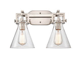 2-Light 17" Brushed Brass Bath Vanity Light - Clear Large Cone - LED B LED