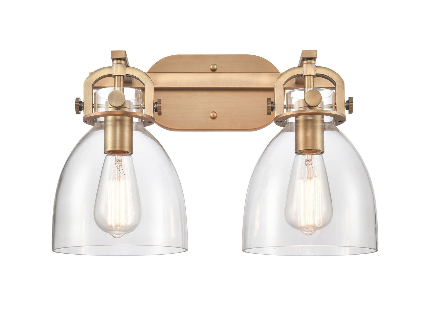 2-Light 17" Brushed Brass Bath Vanity Light - Clear Large Cone Glass LED