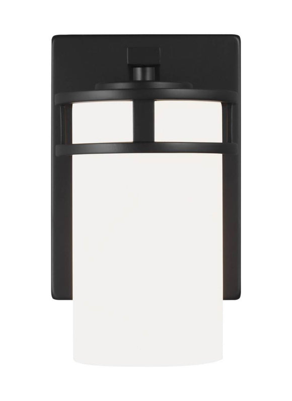 4121601-112 Generation Brands Robie Midnight Black 1-Light Wall / Bath Sconce Etched / White Inside-++-+-íGlass