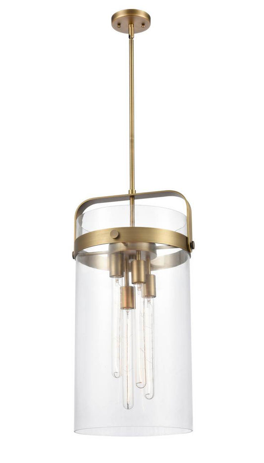 413-4S-BB-12CL-LED 13.375" 4-Light Brushed Brass Pendant LED Bulbs Included