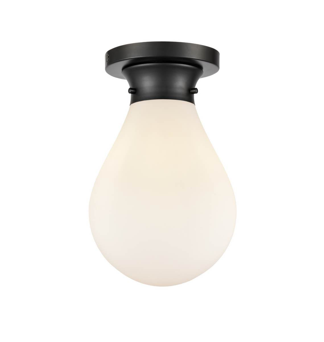 1-Light 7.875" Matte Black Flush Mount - White Genesis Glass Glass Shade - Incandescent Bulb Included