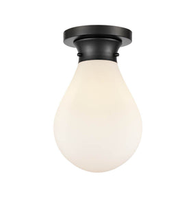 1-Light 7.875" Matte Black Flush Mount - White Genesis Glass Glass Shade - Incandescent Bulb Included