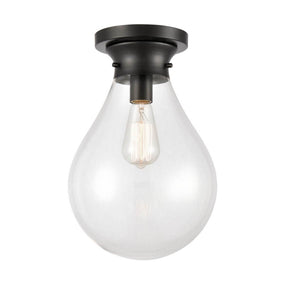 1-Light 9.875" Matte Black Flush Mount - Clear Genesis Glass Glass Shade - Incandescent Bulb Included