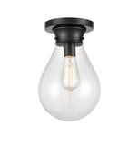 1-Light 7.875" Matte Black Flush Mount - Clear Genesis Glass Glass Shade - Incandescent Bulb Included
