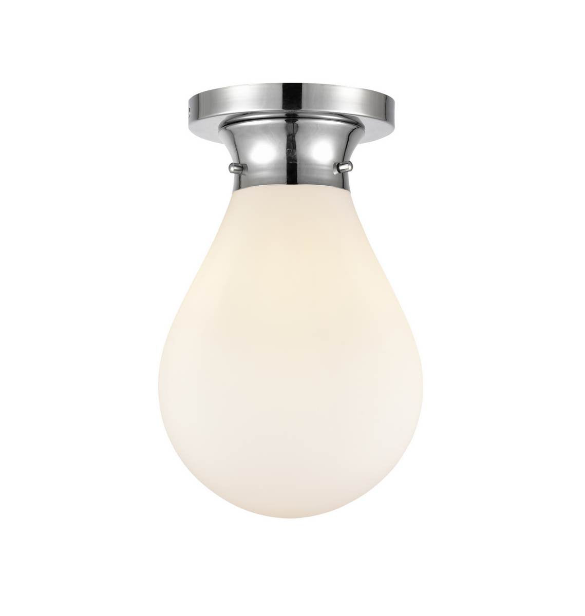 1-Light 7.875" Polished Chrome Flush Mount - White Genesis Glass Glass Shade - Incandescent Bulb Included