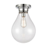 1-Light 9.875" Polished Chrome Flush Mount - Clear Genesis Glass Glass Shade - Incandescent Bulb Included