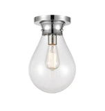 1-Light 7.875" Polished Chrome Flush Mount - Clear Genesis Glass Glass Shade - Incandescent Bulb Included