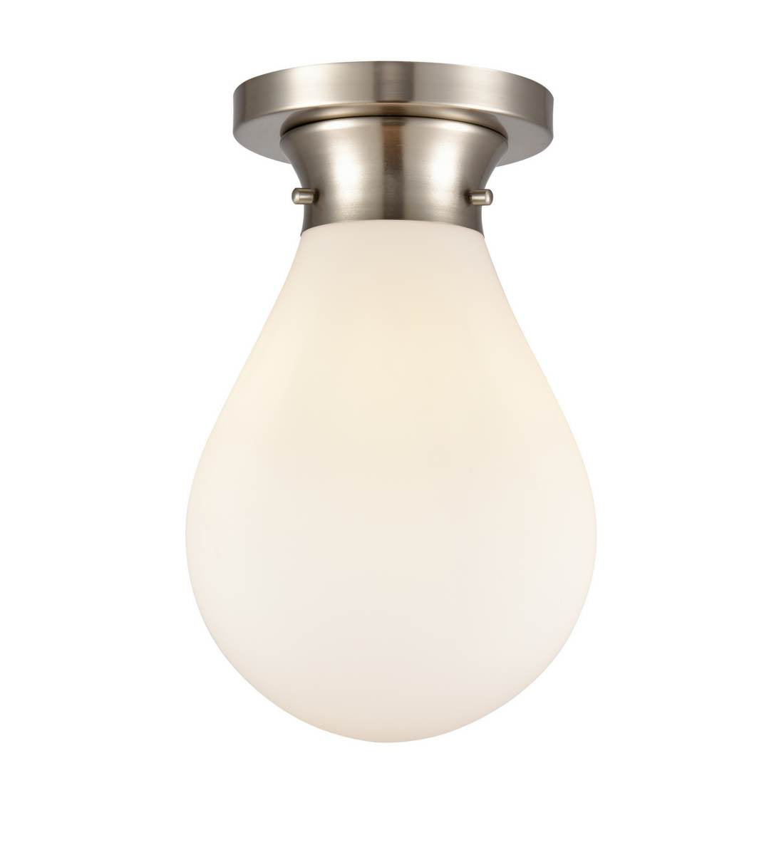 1-Light 7.875" Satin Nickel Flush Mount - White Genesis Glass Glass Shade - Incandescent Bulb Included