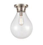 1-Light 9.875" Satin Nickel Flush Mount - Clear Genesis Glass Glass Shade - Incandescent Bulb Included