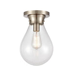 1-Light 7.875" Satin Nickel Flush Mount - Clear Genesis Glass Glass Shade - Incandescent Bulb Included