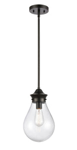 Stem Hung 7.875" Matte Black Mini Pendant - Seedy Genesis Glass Glass Shade Included LED