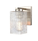 419-1W-SN-G4192 1-Light 4.5" Satin Nickel Bath Vanity Light - Clear Rippled Juneau Glass Glass - LED Bulb - Dimmensions: 4.5 x 6.5 x 8 - Glass Up or Down: Yes