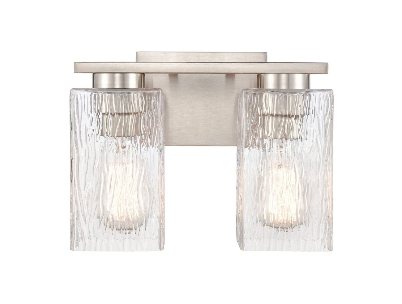 419-2W-SN-G4192 2-Light 11.25" Satin Nickel Bath Vanity Light - Clear Rippled Juneau Glass Glass - LED Bulb - Dimmensions: 11.25 x 6.5 x 8 - Glass Up or Down: Yes
