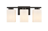 3-Light 16.5" Matte Black Bath Vanity Light - White Rippled Juneau Glass Glass LED