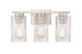 419-3W-SN-G4192 3-Light 16.5" Satin Nickel Bath Vanity Light - Clear Rippled Juneau Glass Glass - LED Bulb - Dimmensions: 16.5 x 6.125 x 8.5 - Glass Up or Down: Yes