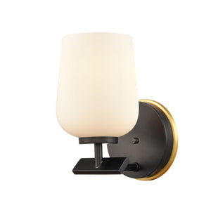 1-Light 4.5" Black Satin Gold Bath Vanity Light - White Remy Glass Glass Shade Included LED