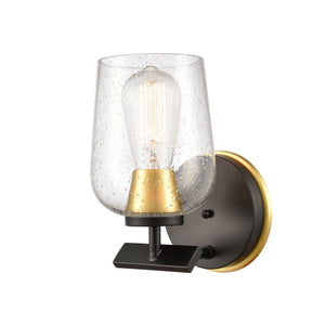 1-Light 4.5" Black Satin Gold Bath Vanity Light - Seedy Remy Glass Glass Shade Included LED