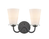 2-Light 13.5" Matte Black Bath Vanity Light - White Scarlett Glass Glass LED