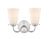 421-2W-PC-G4211 2-Light 13.5" Polished Chrome Bath Vanity Light - White Scarlett Glass Glass - LED Bulb - Dimmensions: 13.5 x 6.375 x 9.875 - Glass Up or Down: Yes