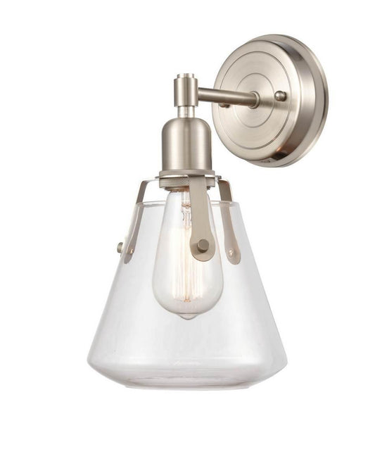 1-Light 7" Satin Nickel Bath Vanity Light - Clear Luna Glass Glass Shade - LED Bulb