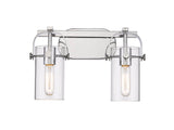 2-Light 14.875" Brushed Brass Bath Vanity Light - Clear Pilaster - LED LED