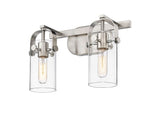 2-Light 14.875" Brushed Satin Nickel Bath Vanity Light - Clear Pilaster Glass - LED Bulb