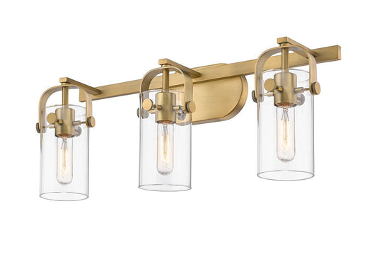 3-Light 24.25" Brushed Brass Bath Vanity Light - Clear Pilaster Glass - LED Bulb