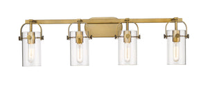 3-Light 34.875" Brushed Brass Bath Vanity Light - Clear Pilaster - LED