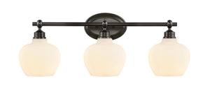3-Light 27.25" Matte Black Bath Vanity Light - White Amina Glass Glass Shade - Incandescent Bulbs Included LED