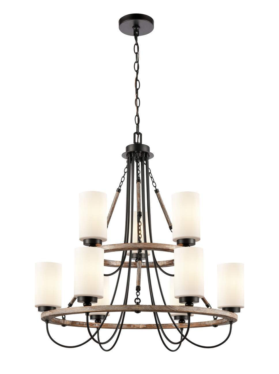 Matte Black Paladin 9 Light 33 inch Chandelier - White Glass Cylinder Glass - Vintage Dimmable Bulb Included