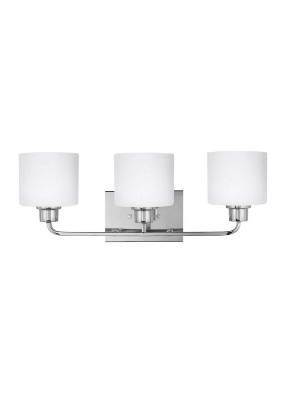 4428803-05 Generation Brands Canfield Chrome 3-Light Wall / Bath Etched / White Inside-++-+-íGlass