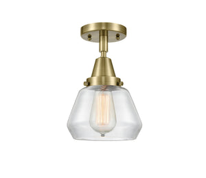 1-Light 7" Antique Brass Flush Mount - Clear Fulton Glass LED