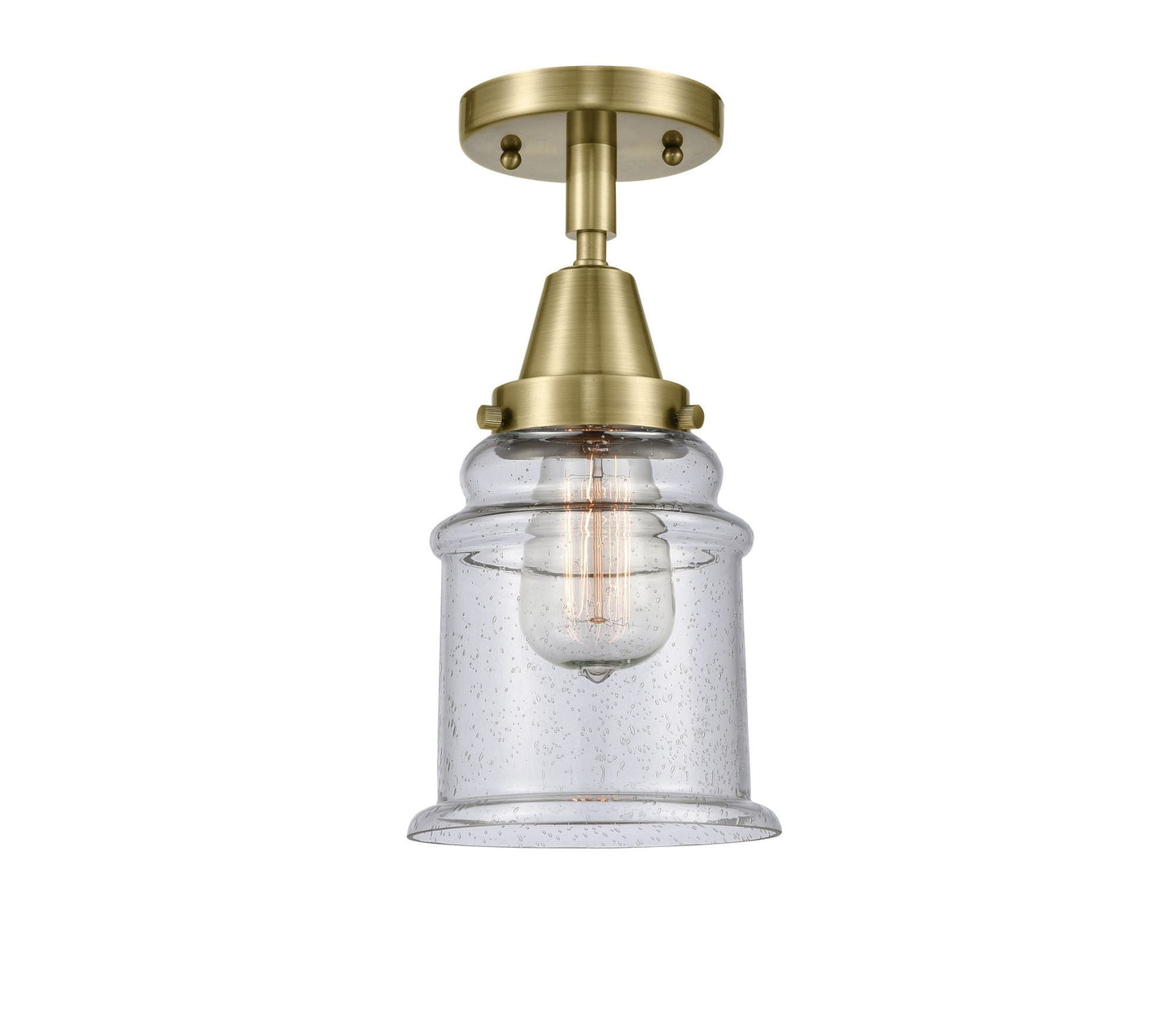 1-Light 6" Antique Brass Flush Mount - Seedy Canton Glass LED