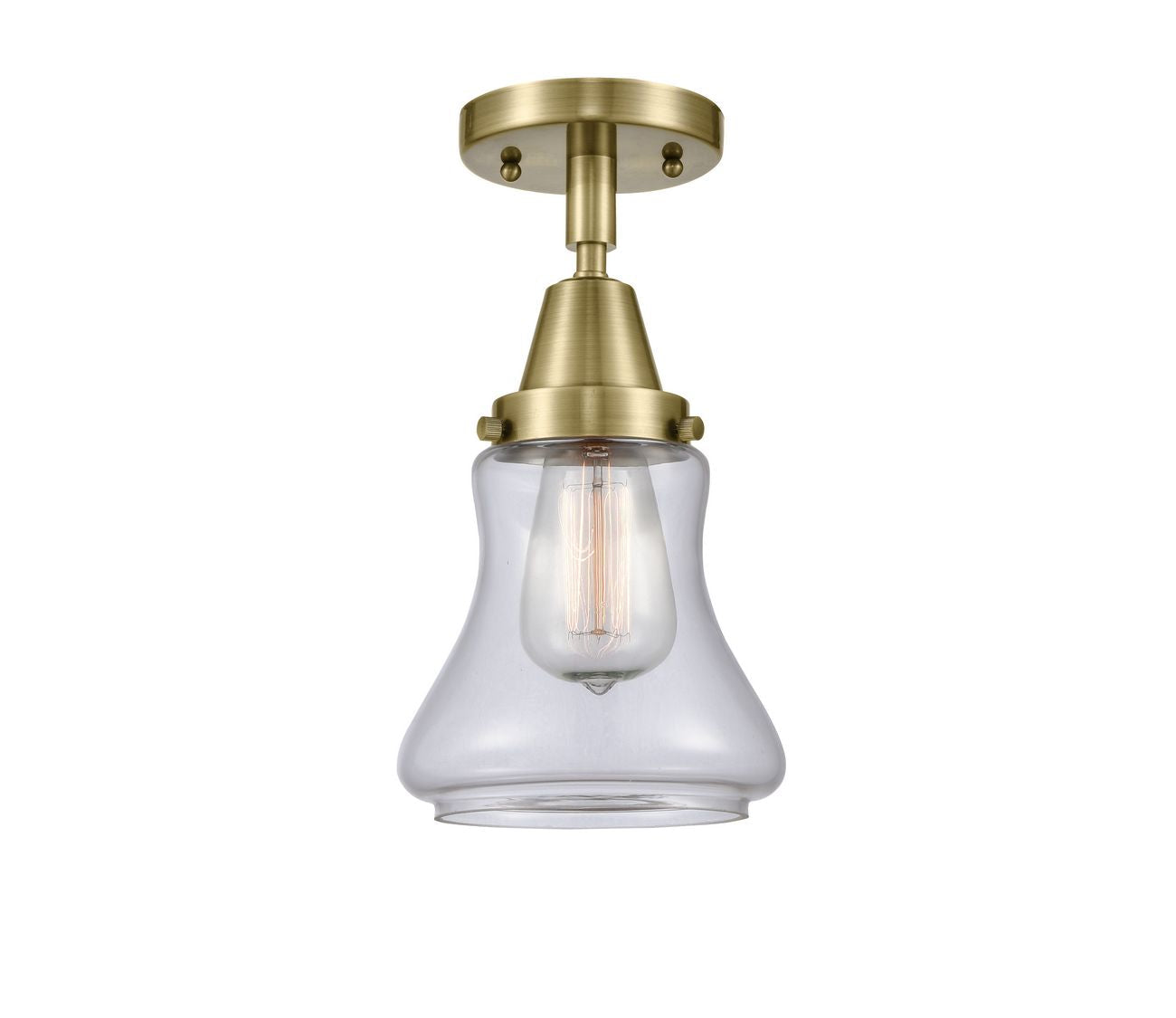 1-Light 6.25" Bellmont Flush Mount - Bell-Urn Clear Glass - Choice of Finish And Incandesent Or LED Bulbs