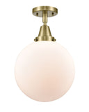 1-Light 10" Beacon Flush Mount - Globe-Orb Matte White Glass - Choice of Finish And Incandesent Or LED Bulbs