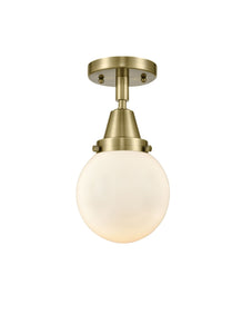 1-Light 6" Antique Brass Flush Mount - Matte White Cased Beacon Glass LED