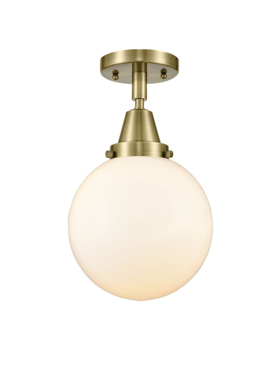 1-Light 8" Beacon Flush Mount - Globe-Orb Matte White Glass - Choice of Finish And Incandesent Or LED Bulbs
