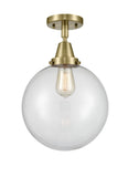 1-Light 10" Beacon Flush Mount - Globe-Orb Clear Glass - Choice of Finish And Incandesent Or LED Bulbs