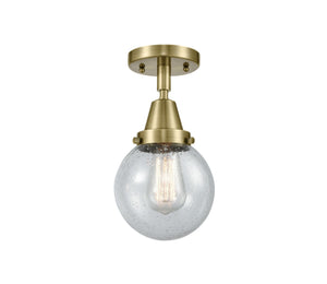 1-Light 6" Antique Brass Flush Mount - Seedy Beacon Glass LED
