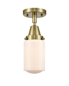 1-Light 4.5" Antique Brass Flush Mount - Matte White Cased Dover Glass LED