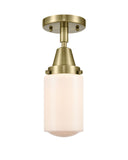 1-Light 4.5" Antique Brass Flush Mount - Matte White Cased Dover Glass LED