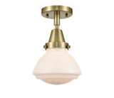 1-Light 6.75" Antique Brass Flush Mount - Matte White Olean Glass LED
