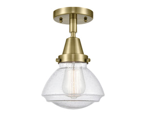 1-Light 6.75" Antique Brass Flush Mount - Seedy Olean Glass LED