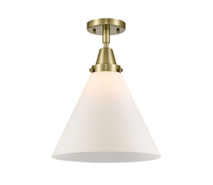 1-Light 12" Cone 12" Flush Mount - Cone Matte White Glass - Choice of Finish And Incandesent Or LED Bulbs