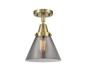 1-Light 7.75" Large Cone Flush Mount - Cone Plated Smoke Glass - Choice of Finish And Incandesent Or LED Bulbs