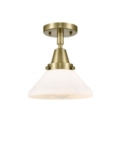 1-Light 8" Antique Brass Flush Mount - White Caden Glass LED