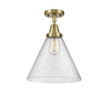 1-Light 12" Cone 12" Flush Mount - Cone Seedy Glass - Choice of Finish And Incandesent Or LED Bulbs